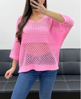 PE1018 TOP IN MAGLIA TRAFORATA ROSA