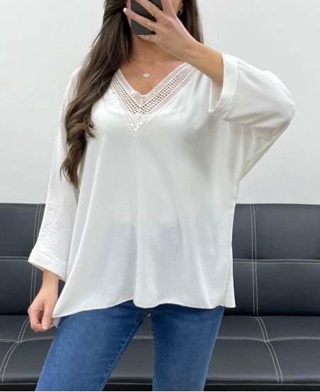 OVERSIZED TOP V-NECK SEQUINS PE0158 WHITE