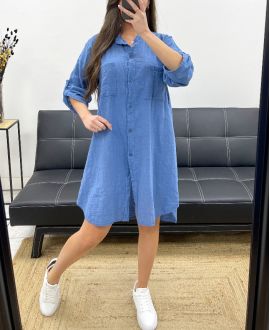 VESTIDO CAMISERO OVERSIZE DE GASA DE ALGODÓN PE0353 VAQUEROS AZULES