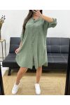 COTTON GAUZE OVERSIZED SHIRT DRESS PE0353 KHAKI