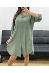 COTTON GAUZE OVERSIZED SHIRT DRESS PE0353 KHAKI