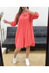 COTTON GAUZE OVERSIZED SHIRT DRESS PE0353 CORAL