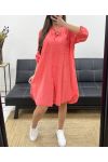 COTTON GAUZE OVERSIZED SHIRT DRESS PE0353 CORAL