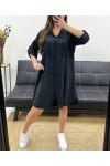 COTTON GAUZE OVERSIZED SHIRT DRESS PE0353 BLACK