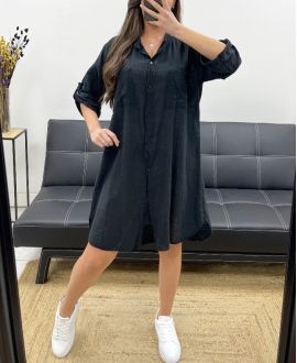 COTTON GAUZE OVERSIZED SHIRT DRESS PE0353 BLACK