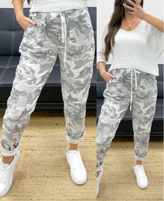 PANTALÓN MILITAR EFECTO ARRUGADO PE1011 BLANCO