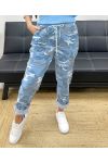 LOOSE CRINKLE-EFFECT CAMO TROUSERS PE1011 BLUE