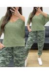 PE0019 DZIANINOWY CROP TOP KHAKI