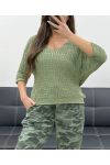 PE0019 CROP-TOP AUS STRICK KHAKI