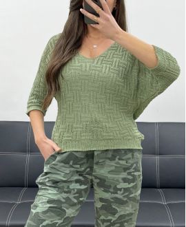 PE0019 CROP-TOP AUS STRICK KHAKI