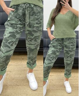 PANTALON AMPLE CAMOUFLAGE EFFET FROISSE PE1011 KAKI