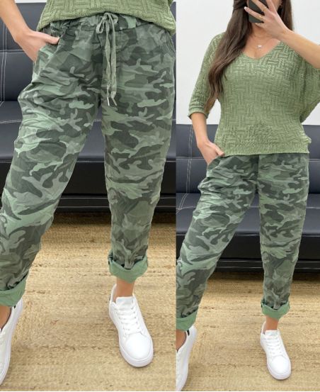 PANTALON AMPLE CAMOUFLAGE EFFET FROISSE PE1011 KAKI