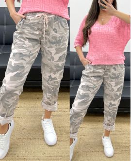 LOOSE CRINKLE EFFECT CAMO TROUSERS PE1011 PINK