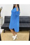 PLUS SIZE STRIPED SHIRT DRESS 2 POCKETS PE0078 ROYAL BLUE