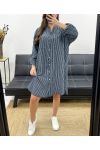 PLUS SIZE STRIPED SHIRT DRESS 2 POCKETS PE0078 BLACK