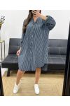 PLUS SIZE STRIPED SHIRT DRESS 2 POCKETS PE0078 BLACK