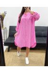 PLUS SIZE STRIPED SHIRT DRESS 2 POCKETS PE0078 FUSHIA