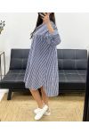 PLUS SIZE STRIPED SHIRT DRESS 2 POCKETS PE0078 WHITE