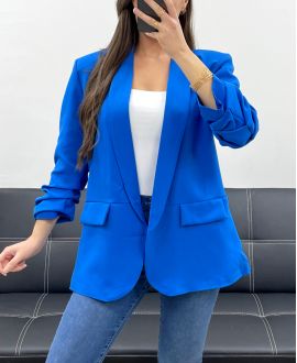 VESTE BLAZER AVEC DOUBLURE MANCHES RETROUSSEES PE1181 BLEU ROYAL