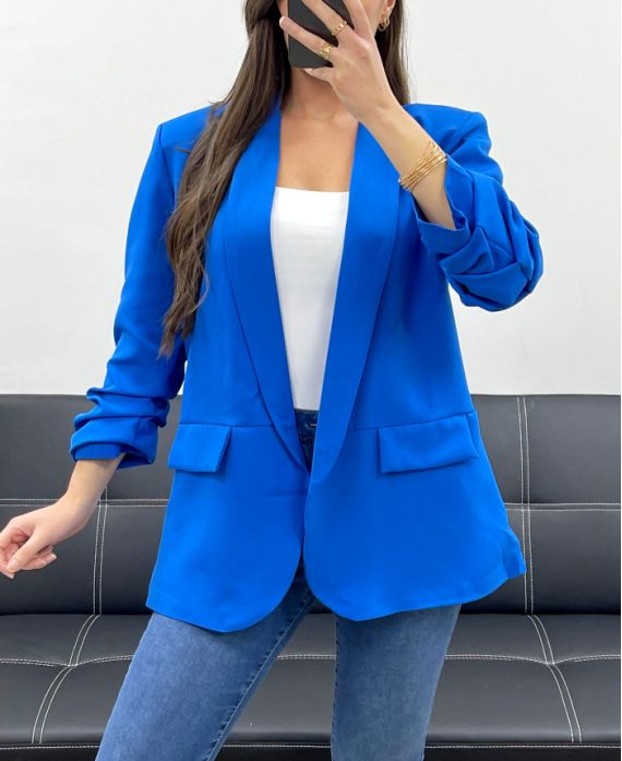 CHAQUETA BLAZER CON FORRO DE MANGA ENROLLADA PE1181 ROYAL BLUE