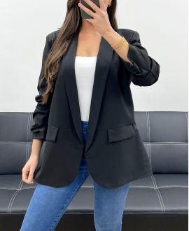 CHAQUETA BLAZER CON FORRO DE MANGA ENROLLADA PE1181 NEGRO