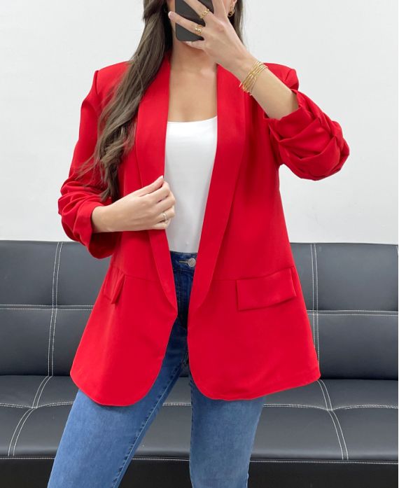 BLAZER JACKET WITH ROLLED-UP SLEEVE LINING PE1181 RED