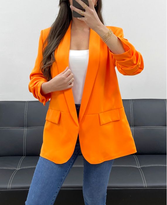 CHAQUETA BLAZER CON FORRO DE MANGA ENROLLADA PE1181 NARANJA