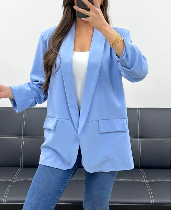 VESTE BLAZER AVEC DOUBLURE MANCHES RETROUSSEES PE1181 BLEU CIEL