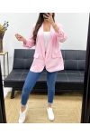 CHAQUETA BLAZER CON FORRO DE MANGA ENROLLADA PE1181 ROSA