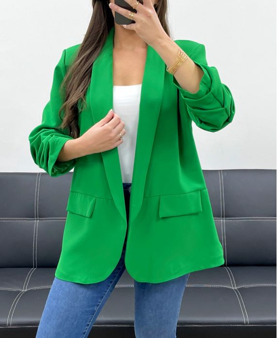 CHAQUETA BLAZER CON FORRO DE MANGA ENROLLADA PE1181 VERDE