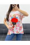 CAMISETA SUELTA ESTAMPADA SS0209 TREE ROSE ROJO