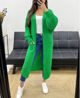 2-POCKET LONG KNIT VEST PE0032 FIR GREEN