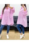 OVERSIZED STRIPED SHIRT WITH RHINESTONE STAR PE1061 PINK