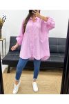 CAMISA OVERSIZE DE RAYAS CON PEDRERÍA STAR PE1061 ROSA