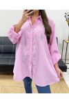 CAMISA OVERSIZE DE RAYAS CON PEDRERÍA STAR PE1061 ROSA