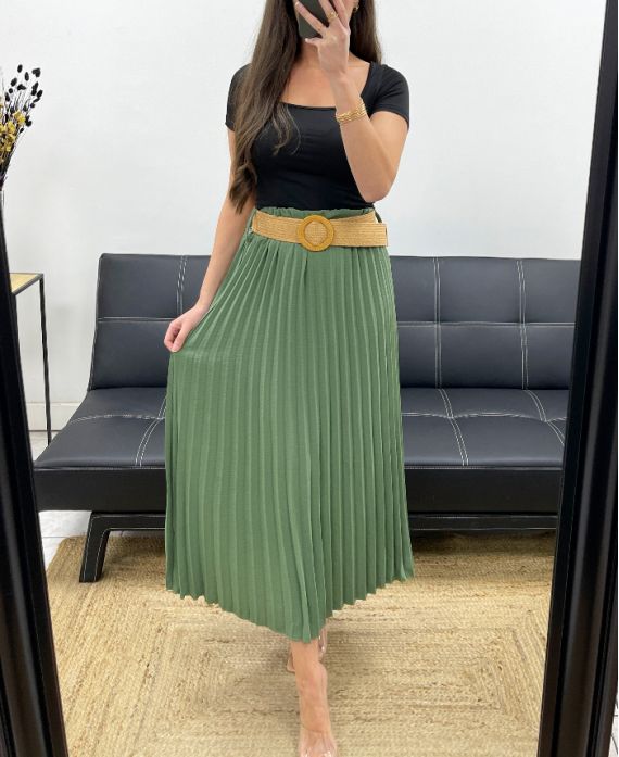 GEPLOOIDE ROK + RIEM PE1094 KHAKI