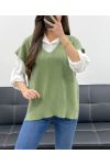 SOFT SLEEVELESS SWEATER WITH BUTTONS SS1102 KHAKI