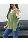 SOFT SLEEVELESS SWEATER WITH BUTTONS SS1102 KHAKI