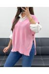 MAGLIA SMANICATA MORBIDA CON BOTTONI SS1102 ROSA