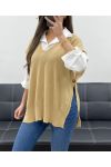 PULL DOUX SANS MANCHES A BOUTONS PE1102 CAMEL