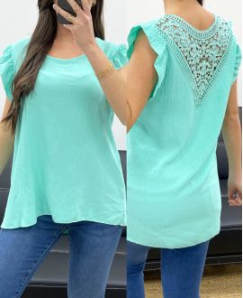 VLOEIENDE TOP LACE BACK PE1072 PASTELGROEN