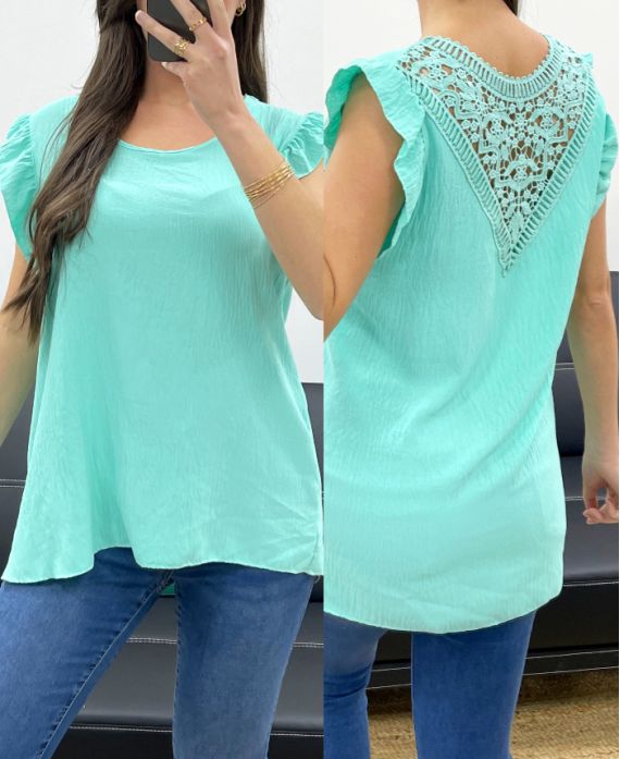 TOP FLUIDE DOS DENTELLE PE1072 VERT PASTEL