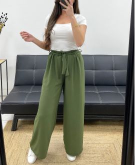 LOOSE TROUSERS WITH FLOWING TIE BELT PE1058 KHAKI