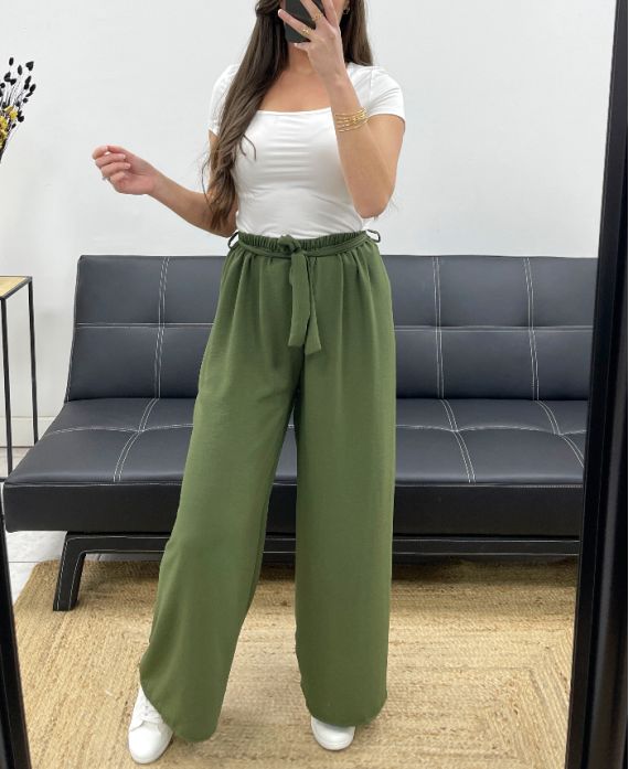 PANTALÓN HOLGADO CON CINTURÓN DE LAZO FLUIDO PE1058 KHAKI