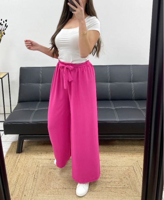 PANTALONE AMPIO E FLUIDO CON CINTURA DA ANNODARE PE1058 FUCSIA