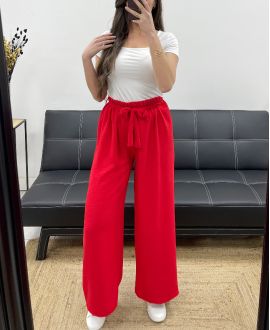 LOOSE FLOWING TROUSERS TIE BELT PE1058 RED