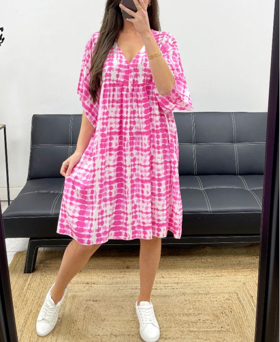 OVERSIZED DRESS PE1177 FUSHIA PRINT