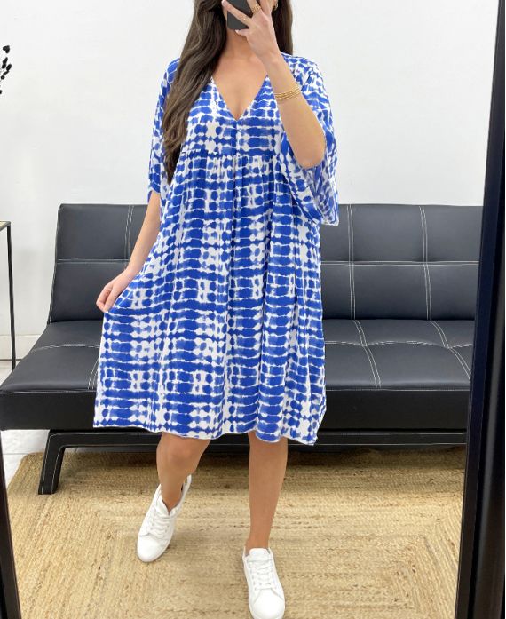 OVERSIZED DRESS WITH PRINT SS1177 ROYAL BLUE