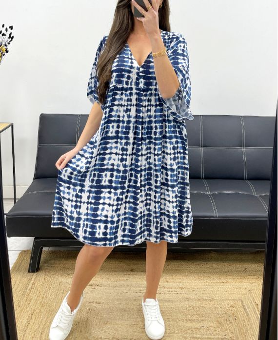 VESTIDO OVERSIZE ESTAMPADO SS1177 AZUL MARINO