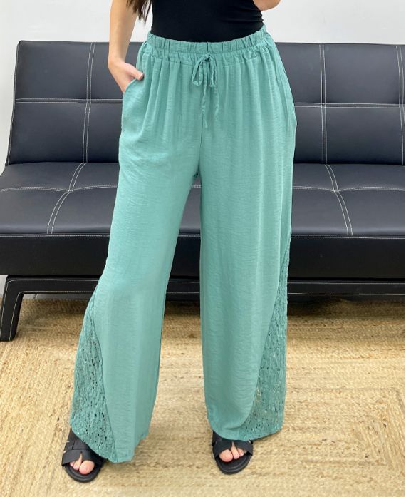 PANTALON BASE DENTELLE PE1128 VERT PASTEL